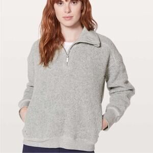 Lululemon Stand Out Sherpa Gray Teddy Fleece 1/4 Zip Pullover Size 8